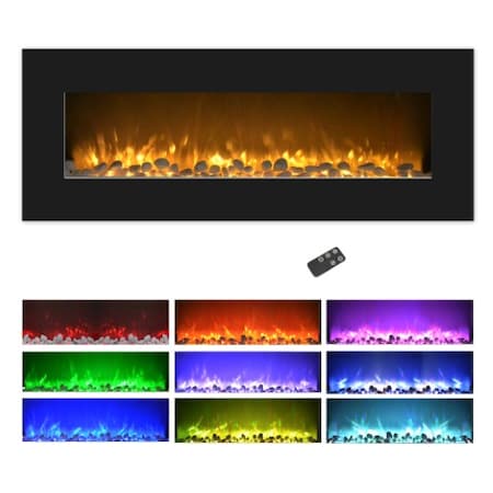 HASTINGS HOME Electric Fireplace Wall Mounted, Color Changing LED Flame and Remote, 50 Inch, (Black) 284253LEK